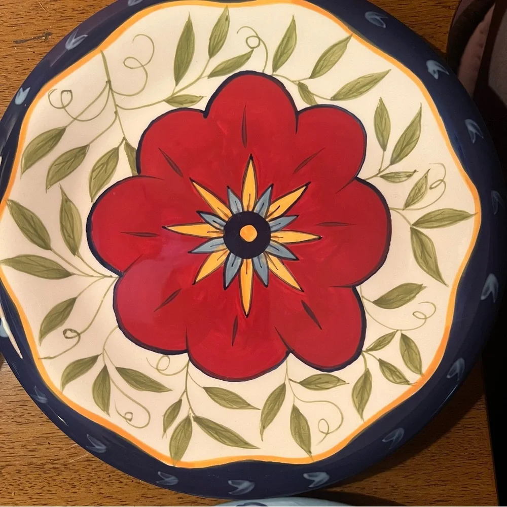 Pier 1 Imports Vintage Floral Earthenware Salad | Bread Plates | Set 4 | 8 1/2